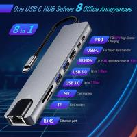 ราคา Actual 8 in 1 USB Type C Hub Adapter Type C to HDTV RJ45 PD 87W Charging SD TF Card Reader Docking Station MacBook PC USB Hubs (22336630174)