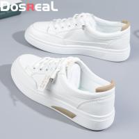 ราคา DOSREAL รองเท้าผ้าใบสีขาวสำหรับผู้หญิงรองเท้าผ้าใบรองเท้าลำลองสีขาวแบบสั้นหนังสไตล์เกาหลีสำหรับเด็กนักเรียนหญิงรองเท้ายาง (20471383293)