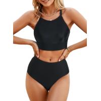 ราคา New Womens Bikini Set High Neck Tropical Leaf Print High Waist Two Piece Swimwear (21481034422)