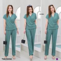 ราคา Set 2 ชิ้น สาวอวบ เซทเสื้ออกไขว้ คอถ่วง กางเกงขายาว (21258951182)