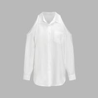 ราคา พร้อมส่ง เสื้อผ้าไหมอิตาลี เสื้อแขนยาวกระดิ่งเว้าไหล่กระดุมหน้า A4221 (22060711708)