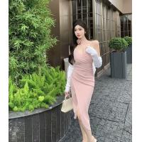 ราคา 7851 pink เดรสยาวรัดรูป สีชมพู สายเดี่ยว ไปทะเลผู้หญิง เกาะอก คนอ้วน โชว์หลัง แฟชั่น ชุดออกงานเรียบหรู (21416211921)