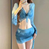 ราคา ชุดว่ายน้ำ bikini เซ็กซี่ ชุดบิกินี่ ชุดว่ายน้ำแขนยาว 4 ชิ้น (22303684265)