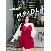 ราคา เดรสออกงาน แขนมุ้งจุด ไซส์ใหญ่ อก48 56 สำหรับสาวอวบอ้วน (21743752942)