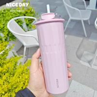 ราคา 500ml Fashion Stainless Steel Vacuum Flask With Straw Portable Candy Color Coffee Tea Cold Drink Bottle (21871489874)