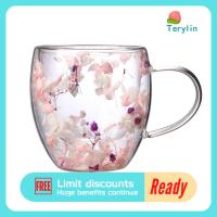 ราคา Terylin แก้วแก้วน้ำคู่ลายดอกไม้ชั้นแขวนแก้วคู่ทนทานขนาด250มล 350มล แก้วลายดอกไม้พร้อมด้ามจับหุ้มฉนวนแก้วน้ำเก็บความร้อนดอกไม้ประดับตกแต่งจริงสำหรับชากาแฟเครื่องดื่มเพื่อความสวยงามใส (22320193455)