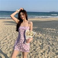 ราคา เดรสสายเดี่ยวสีชมพู ลายดอก ผ้ายืด ทรงเอ มินิ เหนือเข่า สไตล์เกาหลี Spaghetti Strap Dress Korean style (12259600082)