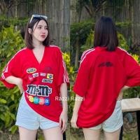 ราคา เสื้อ M M มินิเดรส OVER SIZE สกรีนลายสุดฮิต แต่งแขนลายริ้ว อก44 46 ยาว29 (22154100278)