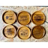 ราคา จานรองแก้ว ไม้สักแท้ ขนาด 3 นิ้ว พร้อมเลเซอร์ (22292856414)