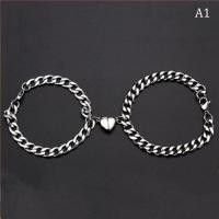 ราคา ourlove4 Hot Sale 2pcs Punk Silver Color Chain Couple Bracelet For Women Stainless Steel Romantic Magnet Men Paired Things Fashion Jewelry Pulsera (21397871908)