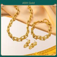ราคา ASIX GOLD 24 ทองชุบรูปเกือกม้ารูปตัวยูสร้อยข้อมือสร้อยข้อมือต่างหูชุด สร้อยคอผู้หญิง กําไลข้อมือผู้หญิง ต่างหูผู้หญิง ไม่เปลี่ยนเป็นสีดํา ไม่ลอก ของขวัญที่สวยงาม (21422864895)