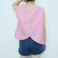 ราคา เสื้อลินินแท้ 100 คอกลมเสื้อป้ายหลังแขนกุด ใส่สบายไม่คับ ด้านหน้าติดกระดุมเปลือกหอยอย่างดี (20521932194)