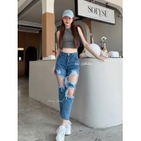 ราคา กางเกงยีนส์ทรงบอย แต่งขาดเซอร์ผ้าไม่ยืด งานป้าย punny jeans (21511118941)