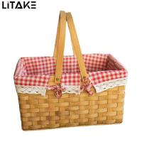 ราคา Picnic Basket Wooden Picnic Baskets With Detachable Lining Foldable Handle Multifunctional Rattan Storage Baskets For Picnic Camping Outing (21932725578)