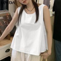 ราคา VONDA เสื้อกล้ามผูกโบว์ด้านหลังสตรีทเสื้อคอลูกเรือแฟชั่นสีล้วนสไตล์หวานสำหรับฤดูร้อน ลายดอกไม้เกาหลี (22385482149)