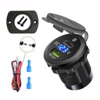 ราคา ที่ชาร์จแบตในรถ USB PD 3 0 12 24V เต้ารับเครื่องชาร์จเร็วพร้อมโวลต์มิเตอร์ไฟ LED และสายเคเบิล60 CM สำหรับรถยนต์รถจักรยานยนต์ (18519154494)