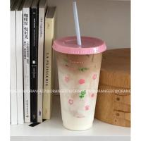ราคา แก้วน้ำ แก้วกาแฟ แก้วเกาหลี ลายดอกไม้ มีฝาปิด พร้อมหลอด ขนาด700 มล พร้อมส่ง (21625999114)