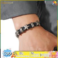 ราคา Leather Bracelet For Men Adjustable Straps Cuff Bracelets Rock With Alloy Star Women Gift For Birthday Christmas Halloween (22249761070)