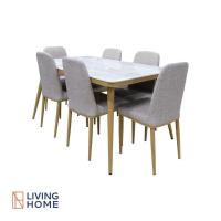 ราคา Livinghome FurnitureMall โต๊ะอาหารท็อปหิน ลายหินอ่อน เก้าอี้ 4 6 ที่นั่ง รุ่น Pearlla เพิร์ลล่า สีน้ำตาลอ่อน เทา (20864048282)