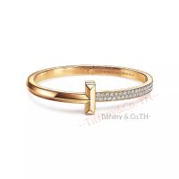 ราคา Tiffany Co Tiffany T T1 สีเหลือง กุหลาบ ขาว 18k กว้างทองพับสร้อยข้อมือ (22421520199)