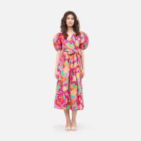 ราคา Orchid Cotton Puff Sleeve Wrap Dress Pink Green (22522828267)