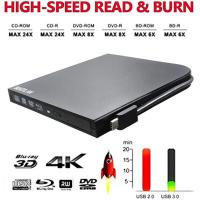 ราคา External 4K UHD HD 3D Blu Ray Disc Player USB3 0 Type C USB C 2 In 1 6X BD R BD RE DL BDXL 100GB DVD R M Disc Burner Portable (13470855237)