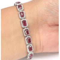 ราคา สร้อยข้อมือพลอยแท้ ทับทิม สีแดง 4 x 6 mm ล้อม เพชร cz เงินแท้ 925 ชุบทองคำขาว (20908697364)