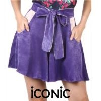 ราคา iCONiC PURPLE Ribbers shorts 4864 กางเกงขาสั้น ผ้าไหมเนื้อกำมะหยี่ สีน้ำเงินอมม่วง กางเกงขาสั้นผู้หญิง กางเกงแฟชั่น กางเกงระบาย กางเกงผูกเอว (6005810066)