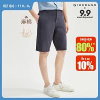 ราคา GIORDANO ผู้ชาย กางเกงขาสั้นผ้าฝ้ายลินินธรรมชาติทอกึ่งยางยืดเอวบาง Free Shipping 01103340 (18282395970)