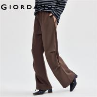 ราคา GIORDANO Women Pants Drawstring Elastic Waist Pleated Sweat Pants Wide Leg Solid Color Simple Fashion Casual Pants 18414917 (22505195241)