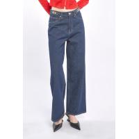 ราคา f fashion กางเกงยีนส์ทรงขากว้าง ผู้หญิง สีอินดิโก้ Wide Leg Denim Trousers with Lion Head Buckle 06383 (21474425822)