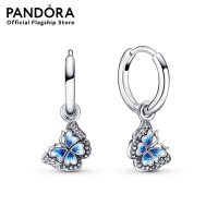 ราคา Butterfly sterling silver hoop earrings with clear cubic zirconia shaded blue and white enamel (12638699141)