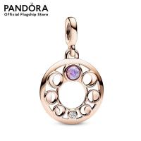 ราคา Pandora Moon phases 14k rose gold plated medallion with clear cubic zirconia and pink lab created opal (22608762651)