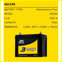 ราคา แบตเตอรี่รถยนต์ 3K รวมรุ่น MAX Series ทุกรุ่น ทุกขนาด พร้อมใช้ ไม่ต้องเติมน้ำกลั่น สำหรับเก๋งปิคอัพตู้SUV (22177118556)
