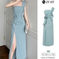 ราคา ZYHT EraVogue เดรสผู้หญิง เดรสสีฟ้า เดรสซาติน เดรสเปิดไหล่ข้างเดียว เดรสทำงาน เดรสไฮโซ เดรสวินเทจ เดรสออกงาน เดรสปาร์ตี้ ชุดราตรี 15119 (22120263619)
