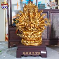 ราคา เจ้าแม่กวนอิม นั่งพันมือ งานเรซิ่นสีทองเหลือง พร้อมฐาน มีมา 3 ขนาด 12 16 26 นิ้ว ปางพันมือ (22247793669)