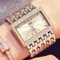 ราคา ZZOOI G D Brand Women Watches Fashion Rectangle Case Quartz Clock Luxury Crystal Golden Bracelet Wristwatch Ladies Watch (18382740632)