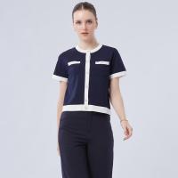 ราคา ESPADA เสื้อคาร์ดิแกนแต่งขอบคอนทราส ผู้หญิง สีน้ำเงินเข้ม Short Sleeve Contrast Trim Cardigan 04867 (22538887806)