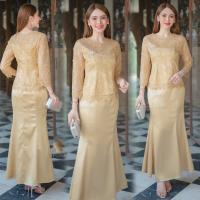 ราคา ชุดออกงานเลี้ยง งานกาล่า งานแต่ง เสื้อลูกไม้ปักเลื่อมสุดหรู กระโปรงทรงหางปลาผ้าเครปซาตินอย่างดีทิ้งตัวสวยหรู 3 สี เขียว ชมพู ทอง (21962671326)