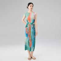 ราคา 6946 One Size 45 75kg Sanzhai Spring And Summer Sleeveless Slim Casual Pleated Print Fashion All Match A Line Dress Painted (21736517745)