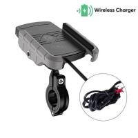 ราคา Motorcycle Bike Mobile Phone Holder Stand Mount Wireless Charger for Moto Motorbike Cell Phone GPS Support for iPhone 13 Samsung (19871619641)