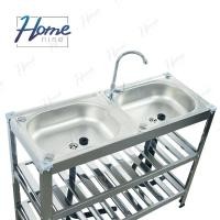 ราคา HOMENINE ซิ้งค์ล้างจาน อ่างล้างจาน สแตนเลส 2หลุม 3ชั้น โครงสแตนเลสเงา (21486912396)