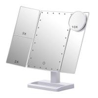 ราคา Trifold Makeup Mirror with 22 LED Lights10X 3X 2X Magnification Portable Fold Lighted Table Desk Cosmetic Mirror (13953209758)