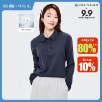 ราคา GIORDANO Women Polo Shirts Interlock Cotton Plain Color Simple Polo Shirts Long Sleeve Skin Friendly Casual Polo Shirts 05312790 (15681189392)