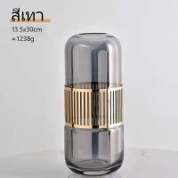 ราคา ev 47 แจกันแก้วทรงกลมทรงสูงแต่งลายเหล็กดัดสีทอง แจกันดอกไม้ vase C3 2 (22534357492)