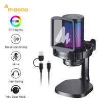ราคา จัดส่งในท้องถิ่น MAONO DGM20 ไมโครโฟนคอนเดนเซอร์ USB RGB ปุ่มเดียวเงียบ ลดเสียงรบกวนอัตโนมัติ การฟังแบบเรียลไทม์สำหรับการบันทึก สตรีมมิ่ง เกม (22530857468)