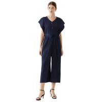 ราคา Womens Pleated Summer V neck Jumpsuit High Waist Wide Leg Strap Loose Slimming Casual Pants Women (21988530336)