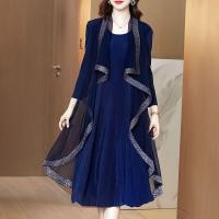 ราคา ชุดเดรสคลุมเข่าผ้าไหมเทียม2ชิ้นผ้าไหมสีสดใสสำหรับผู้หญิงชุดเดรสวินเทจสีทึบฤดูใบไม้ผลิและฤดูใบไม้ร่วง (20457903441)