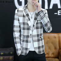 ราคา สูทชายเสื้อสูทวัยรุ่นเข้ารูปทันสมัยเสื้อสำหรับผู้ชายสไตล์เกาหลีชุดสูทขนาดเล็กพิมพ์ลายสก๊อต (20522446297)