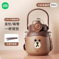 ราคา กระบอกน้ำฟางสำหรับเด็กถ้วยทรงกลมขนาดใหญ่แก้วกันร้อน Ntmvsa118tr31LINEFRIENDS เกรดอาหารประสิทธิภาพสูงของสตรีสวยงามสูง (20865394989)